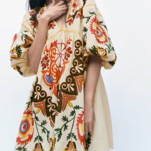 NWT Zara - Embroidered Linen Blend Dress